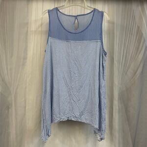 Dana Buchman Blue White Striped Sleeveless Top L Asymmetrical Hem Blouse